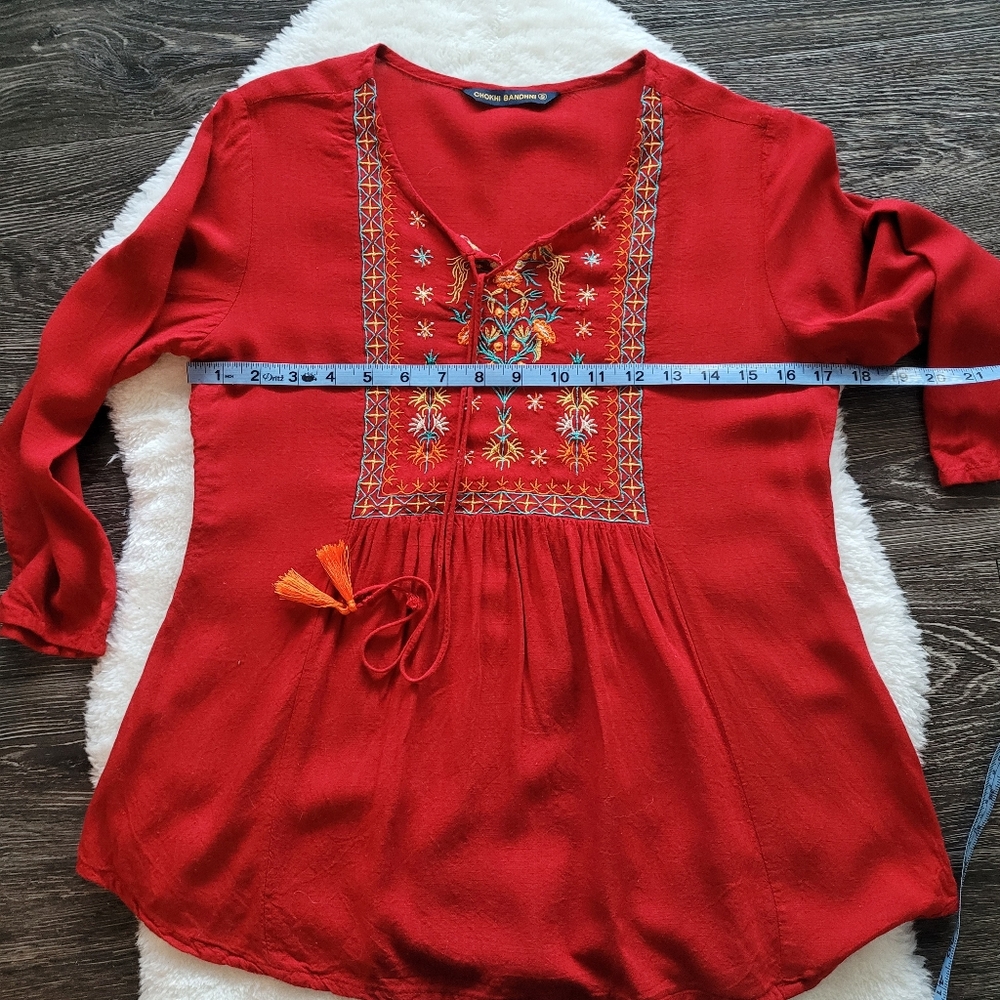 Vintage Chokhi Bandhni Bohemian Chic Peasant Top in Rich Red Sz XS-S - Picture 7 of 9
